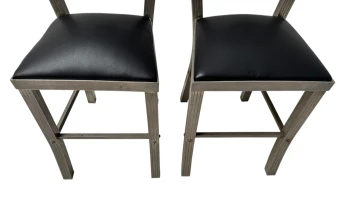 Two French Art Deco Side Chairs with Black Leather Seats, 1930s